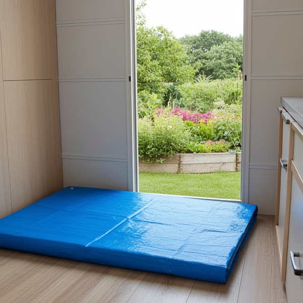 Blauw ultra-sterk zeil – 6 x 10 m – metalen oogjes – verstevigde hoeken – wasbaar – schimmelbestendig