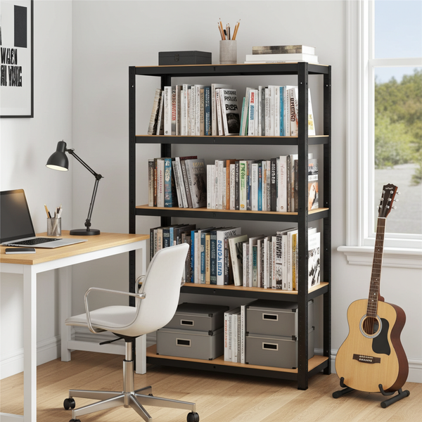 Rack en métal MDF/Noir– 180 x 120 x 45 cm - 5 étagères - Montage facile sans boulons