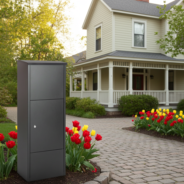 Boîte aux lettres colonne pour paquets – acier laminé – noire laquée sablé mat